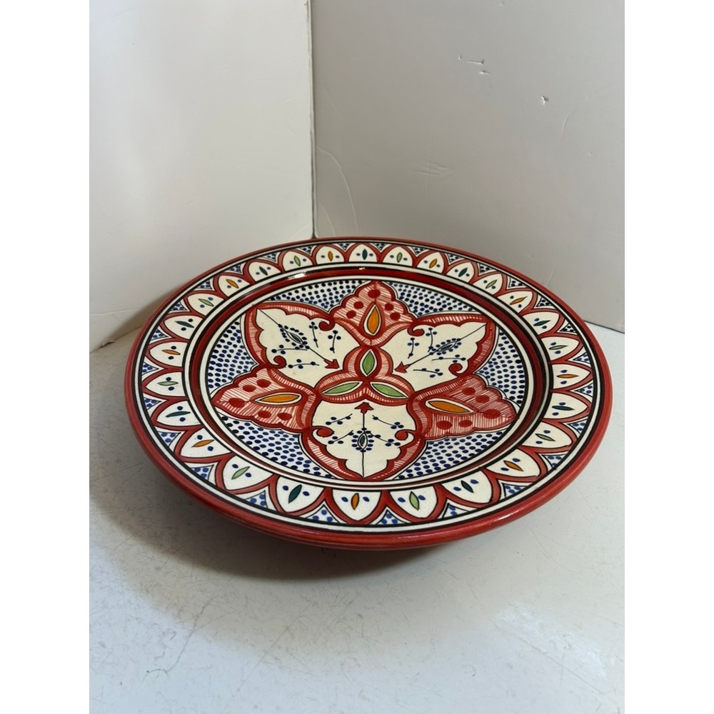 Safi Moroccan Hand Painted Ceramic Pottery Wall Platter Red Blue 13.5‎ Inch